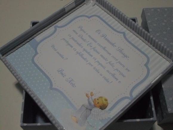Caixa convite personalizada batismo azul/branco