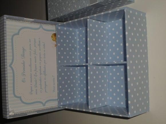 Caixa convite personalizada batismo azul/branco