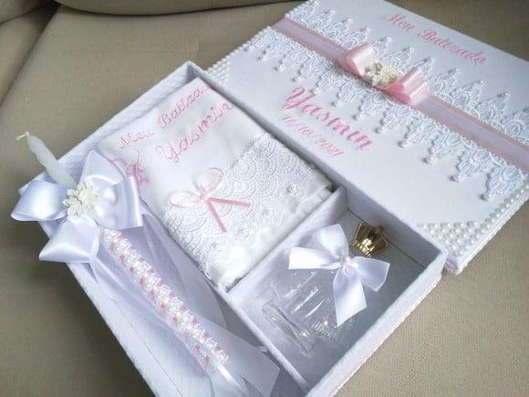 Kit meu batizado caixa personalizada vela toalha e vidro N Senhor