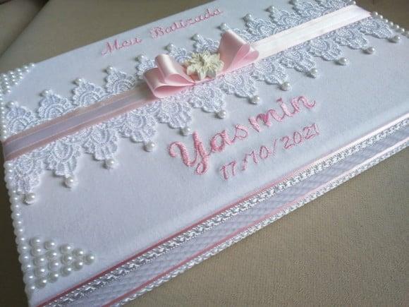 Kit meu batizado caixa personalizada vela toalha e vidro N Senhor