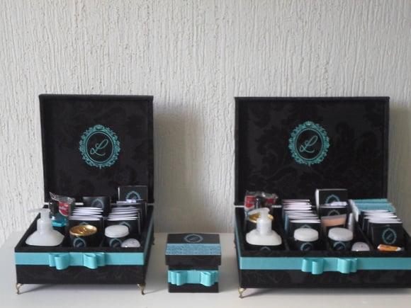 Kit toalete personalizado completo caixas produtos preto azul tif