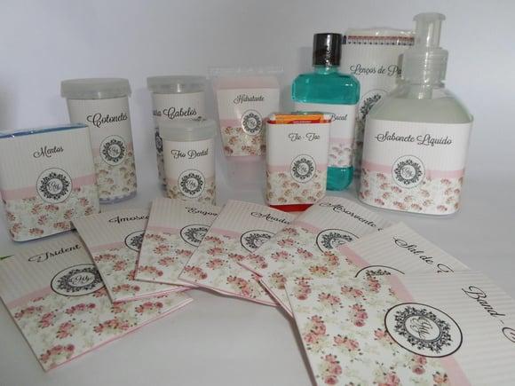 Kit toalete personalizado completo caixas produtos bege/dourado