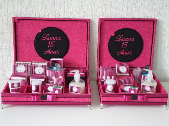 Kit toalete personalizado completo caixas produtos rosa pink