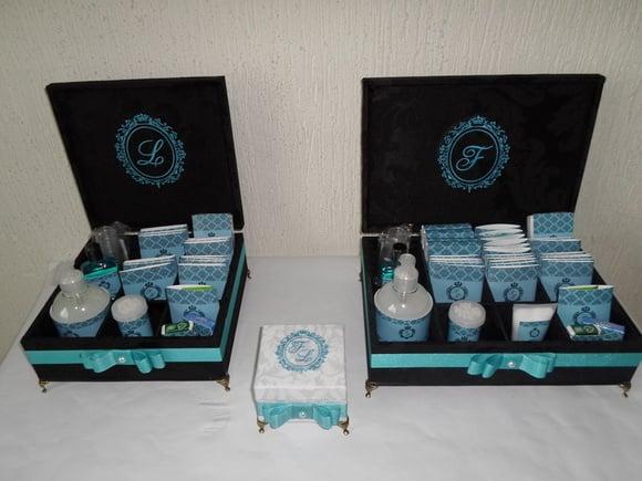 Kit toalete personalizado completo caixas e produtos preto/azul t
