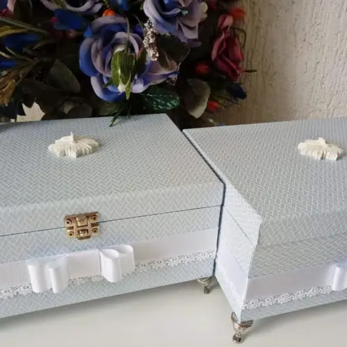 Caixa convite padrinho batismo azul/branco