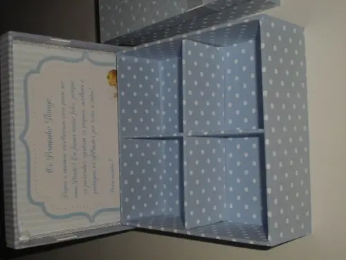 Caixa convite personalizada batismo azul/branco