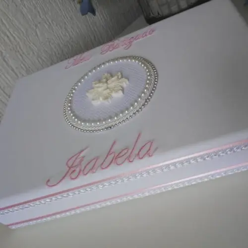 Kit meu Batizado personalizado vela decorada toalha e vidro Nossa Senhora