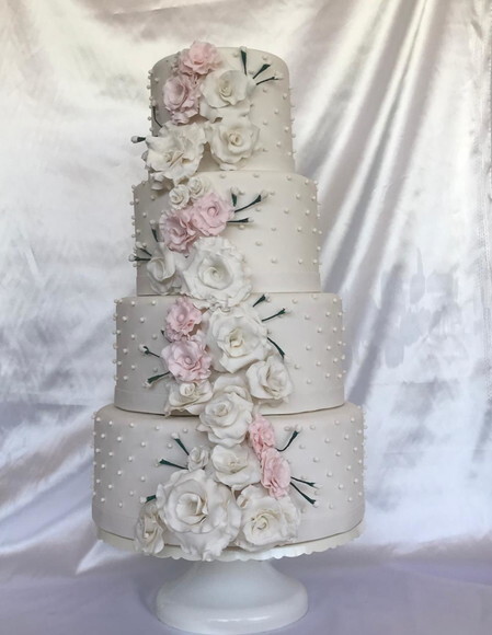 Bolo Fake em Biscuit Casamento com Rosas 4 Andares