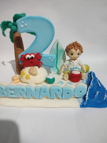 Topo de Bolo com Vela Tema Praia / Pool Party