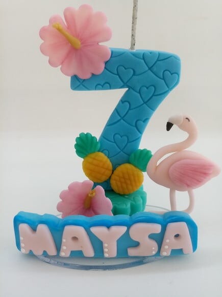 Topo de Bolo Flamingo em Biscuit