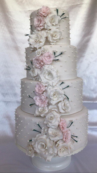 Bolo Fake em Biscuit Casamento com Rosas 4 Andares