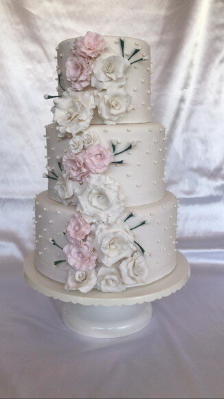 Bolo Fake em Biscuit Casamento com Rosas 4 Andares