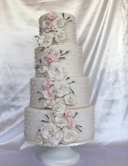 Bolo Fake em Biscuit Casamento com Rosas 4 Andares