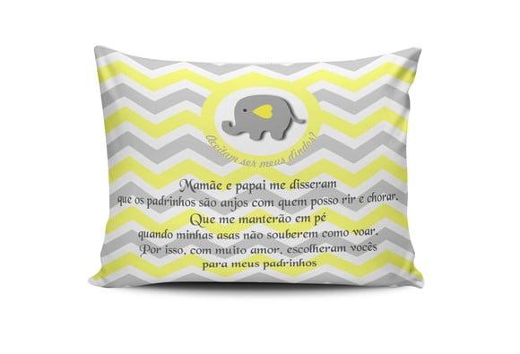 Almofada Convite Batizado chevron elefante padrinhos 20x30c