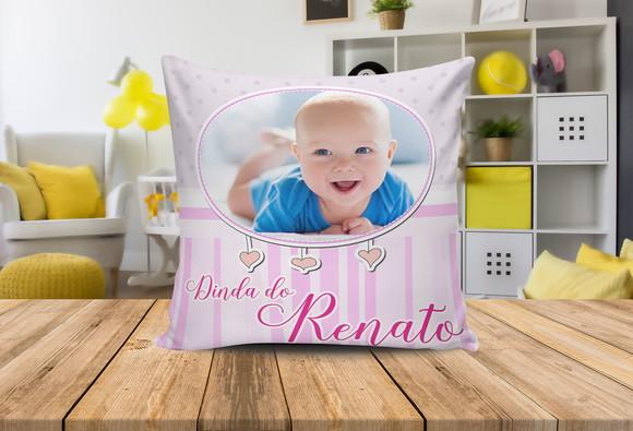Almofada Convite Batizado com foto do bebê batismo padrinhos