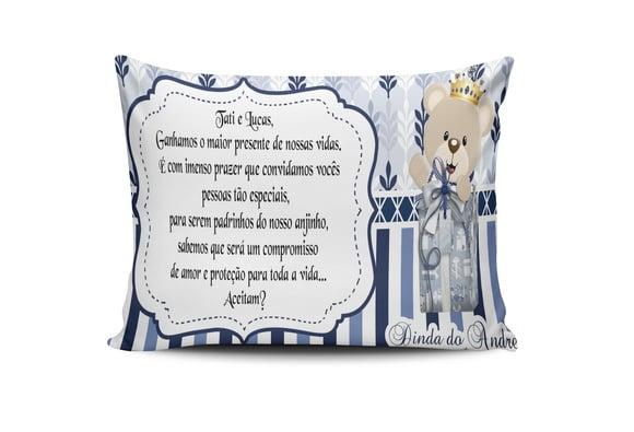 Almofada Convite Batizado menino ursinho presente