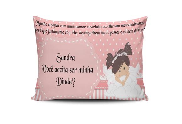 Almofada Dindo ou Dinda Batizado anjinho (a) 20x30cm