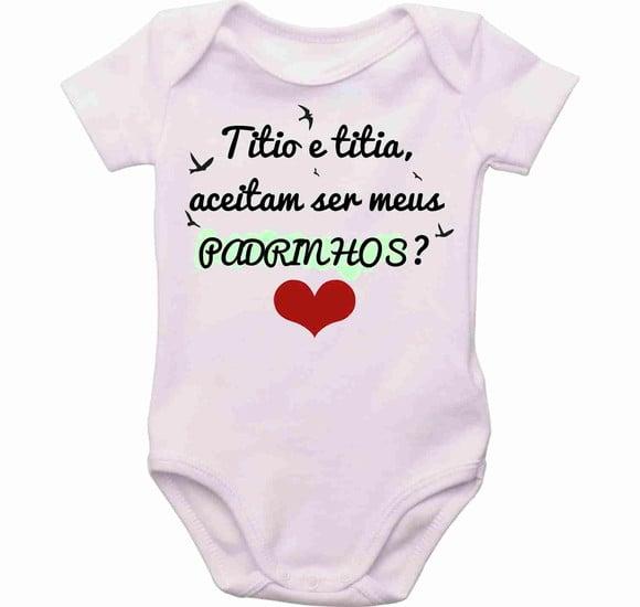 Body aceitam ser meus padrinhos roupa bebê convite batismo