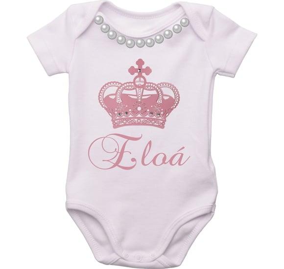 Body Personalizado Coroa Pérolas Menina