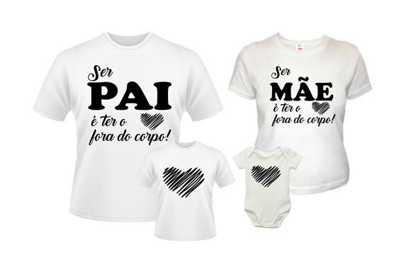 Camisetas família filho coração que bate fora do peito 4pçs