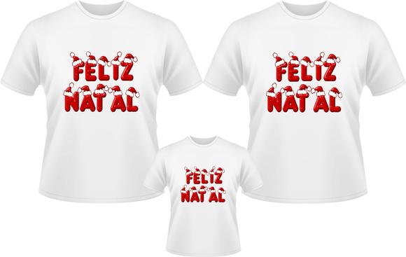 Camisetas Feliz Natal em Família kit 3pç