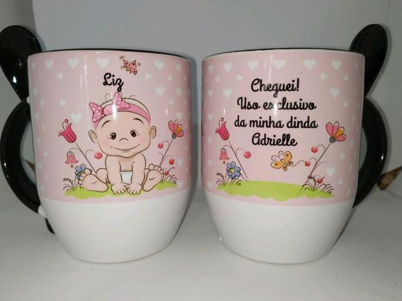 Caneca batismo padrinho ou madrinha lembrança caneca colher
