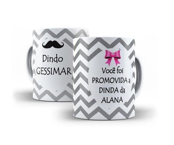 Caneca Batizado padrinhos batismo chevron bigode/laço cinza