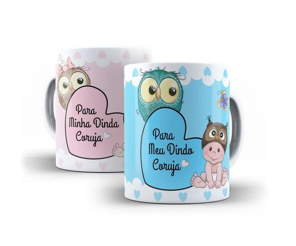 Caneca Batizado padrinhos batismo dindo ou dinda do coruja