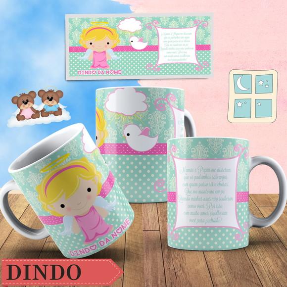 Caneca Batizado padrinhos de batismo menina anjinha amor