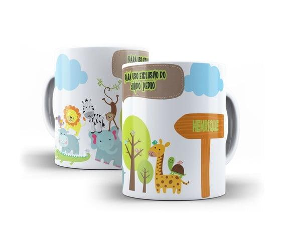 Caneca Batizado padrinhos de batismo safári menino