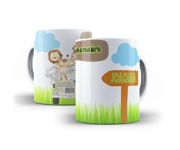Caneca Batizado padrinhos de batismo safári personalizada