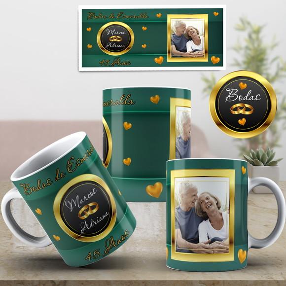 Caneca bodas de Esmeralda lembrança 45 anos de casados