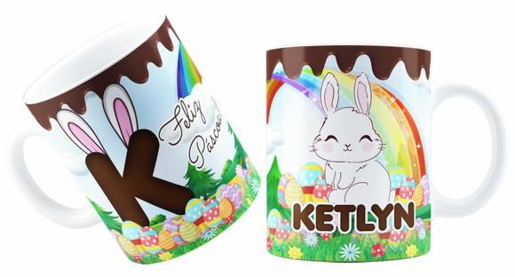 Caneca Coelhinho de Páscoa Personalizada com Nome Páscoa
