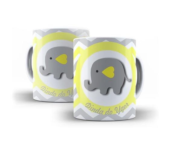 Caneca Convite Batizado Chevron elefantinho Menino
