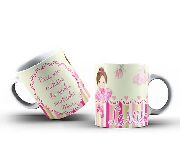 Caneca convite batizado dindos padrinhos caneca bailarina