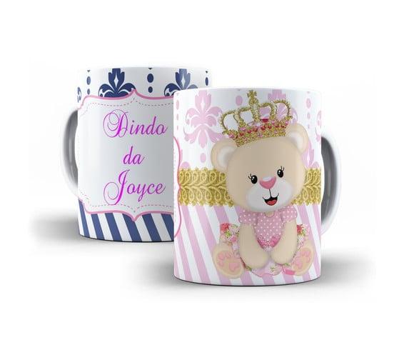 Caneca Convite Batizado Ursinha princesa arabesco