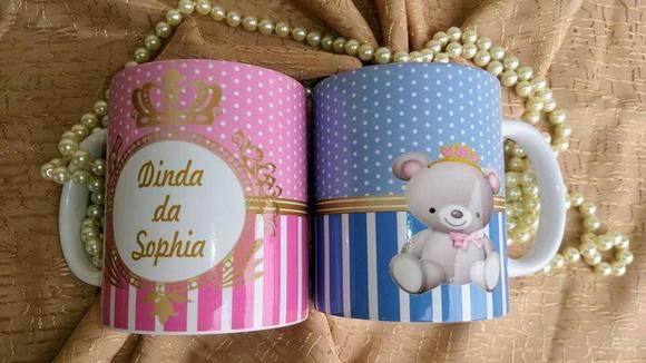 Caneca Convite Batizado Ursinha princesa poá