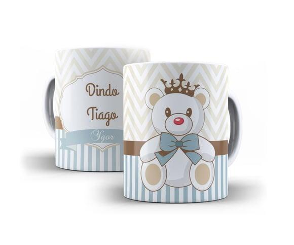 Caneca Convite Batizado Ursinho Menino chevron