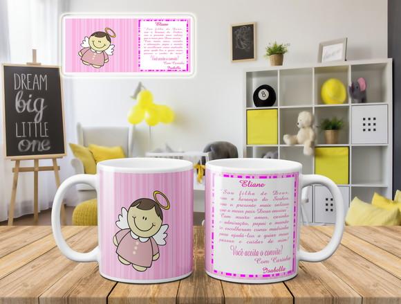 Caneca Convite de Batizado Personalizado Padrinhos Kit