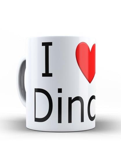 Caneca de Porcelana Branca Eu Amo Dinda e Dindo Batizado e