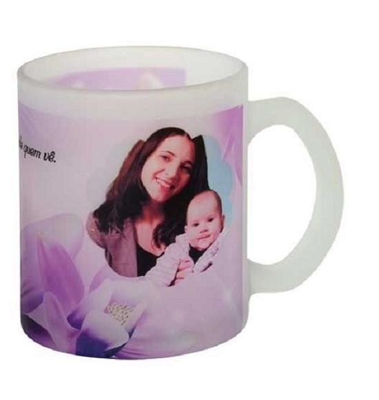 CANECA DE VIDRO JATEADO PERSONALIZADA