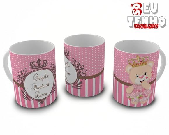 Caneca Dindo ou Dinda Batizado Ursinha