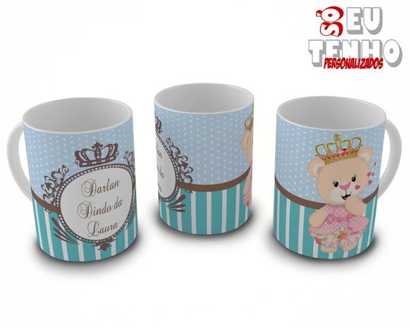 Caneca Dindo ou Dinda Batizado Ursinha