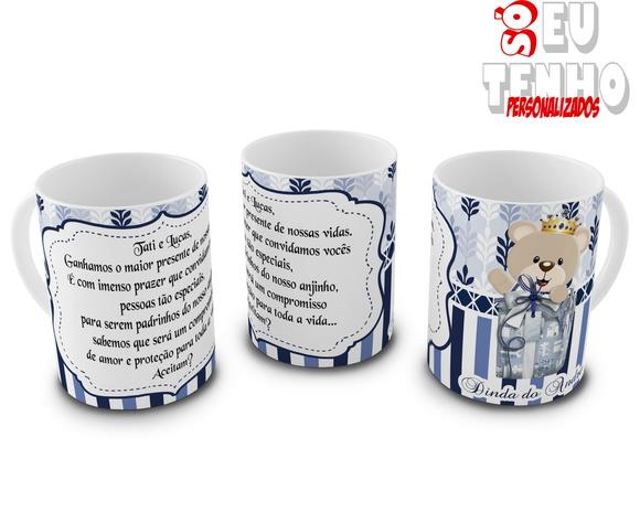 Caneca Dindo ou Dinda Padrinhos Batizado Personalizada Urso