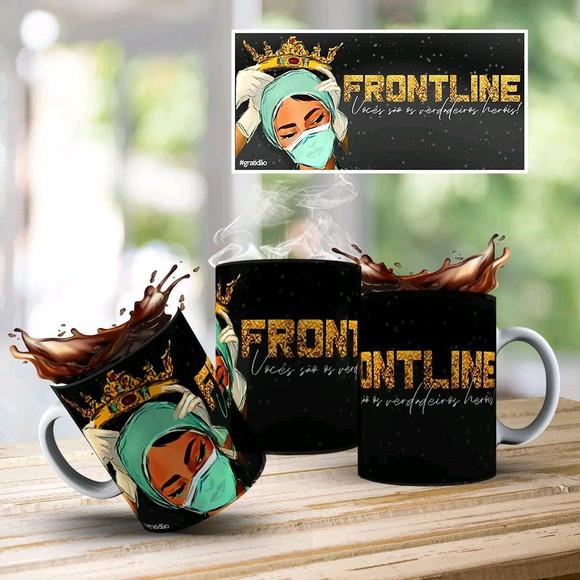 Caneca linha de frente covid coronavirus medicina enfermagem