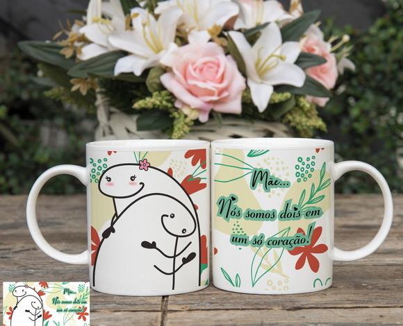 Caneca Mãe Somos Dois em Um Só Coração Caneca Meme
