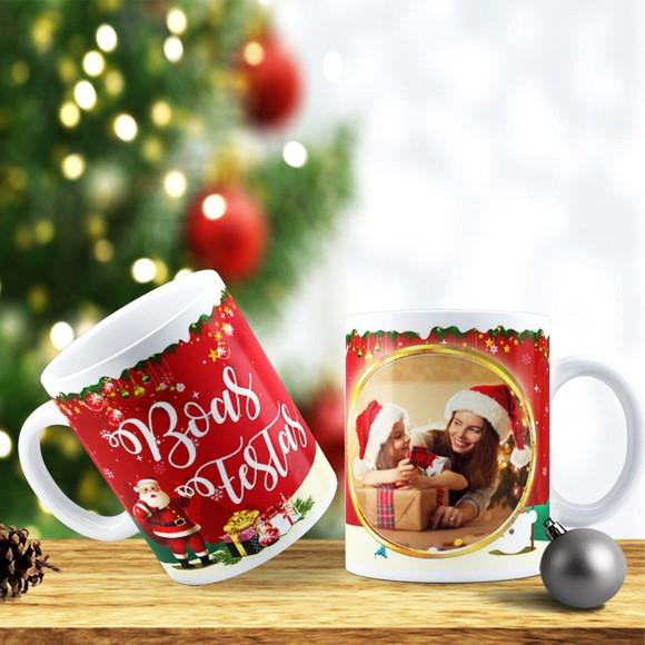 Caneca Natal Cerâmica Personalizada com Fotboas Festas Natal
