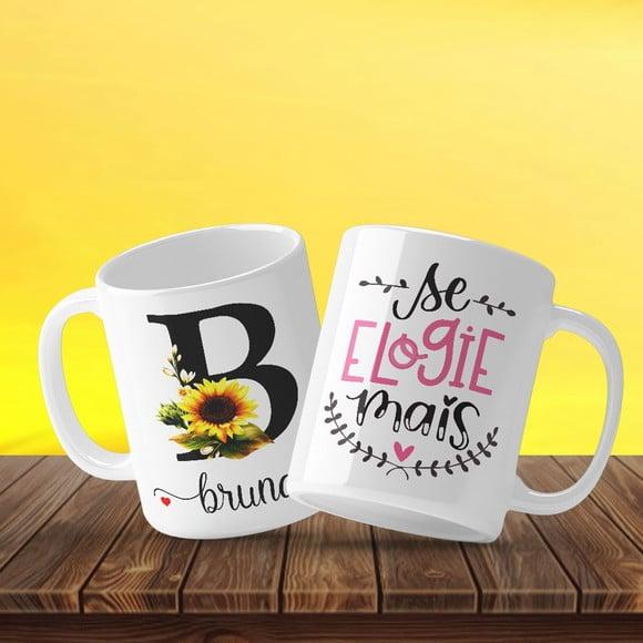 Caneca nome personalizada girassol caneca cerâmica