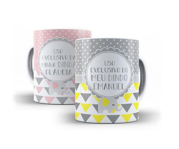 Caneca Padrinhos de Batizado Personalizada Elefantinho