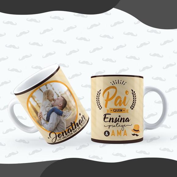 Caneca Pai Ensina e Protege Personalizada com Foto do Pai